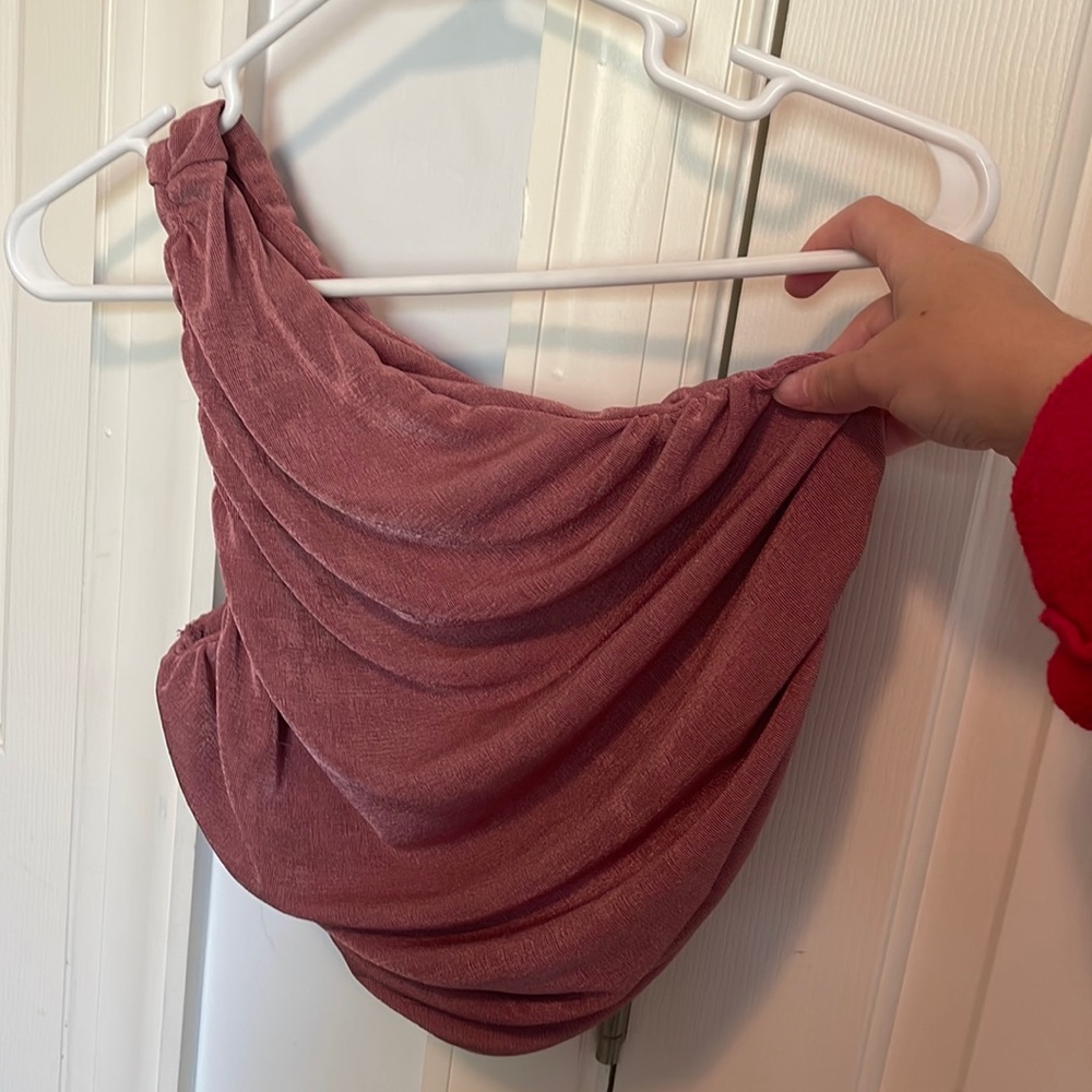 Amazon, one shoulder cropped mauve top, medium, fits small